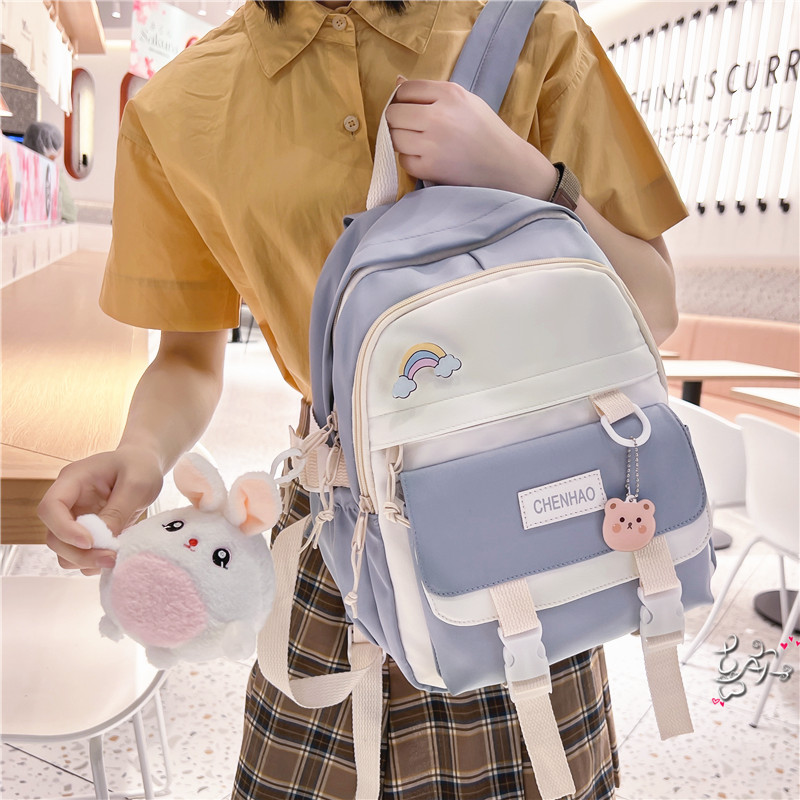 日系休闲ins文艺小清新书包双肩包女韩版初中儿童小学生背包