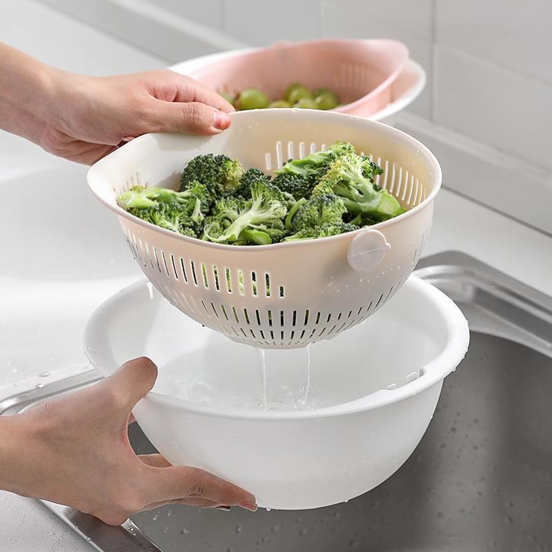 塑料沥水篮子厨房淘米洗菜盆收纳篮|大号加厚北欧绿色