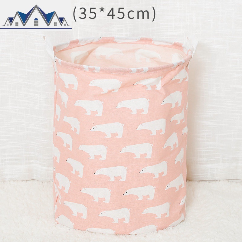 折叠布艺衣服收纳筐篮洗衣篮子玩具杂物脏衣服篓脏衣篮收纳筐家用 三维工匠收纳篮 布艺收纳桶（35*45粉底白熊）