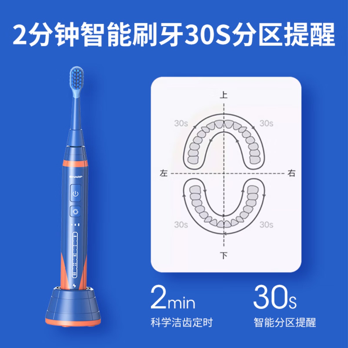 夏普声波电动牙刷 男女款成人电动牙刷 IPX7防水等级 全身水洗 长效续航 DO-NS68KC-RB高清大图