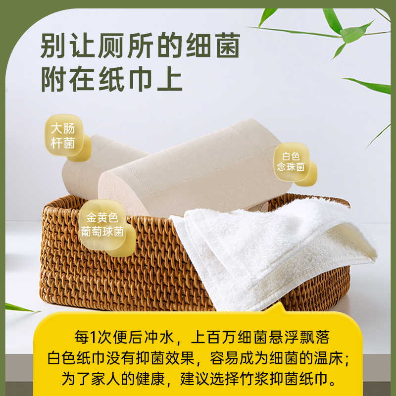无染天然抑菌竹纤维无芯卷纸36卷WR014 115mm*145mm*4层 80克/卷 12卷/提 3提36包/箱