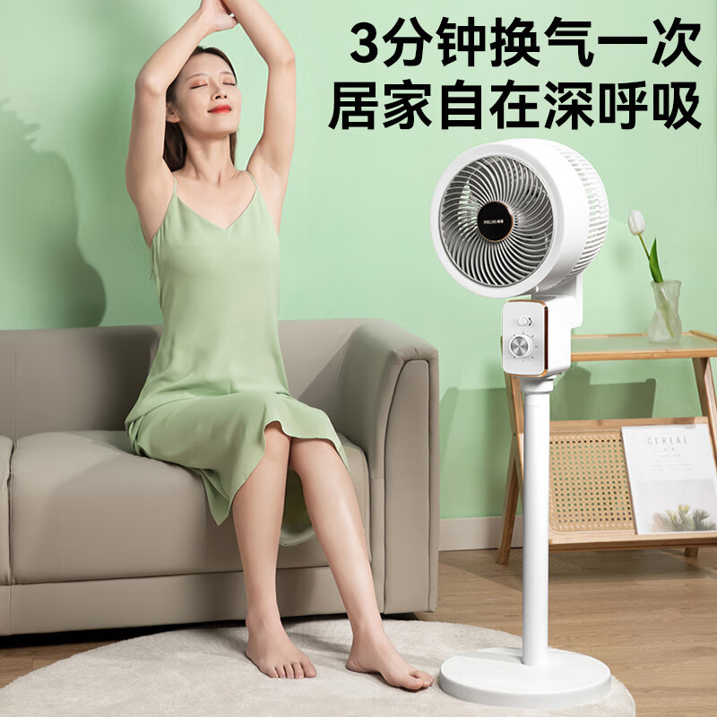 美菱空气循环扇电风扇家用落地扇遥控+8字摇头360度循环+显示屏 MPF-DZ3020(白色遥控)