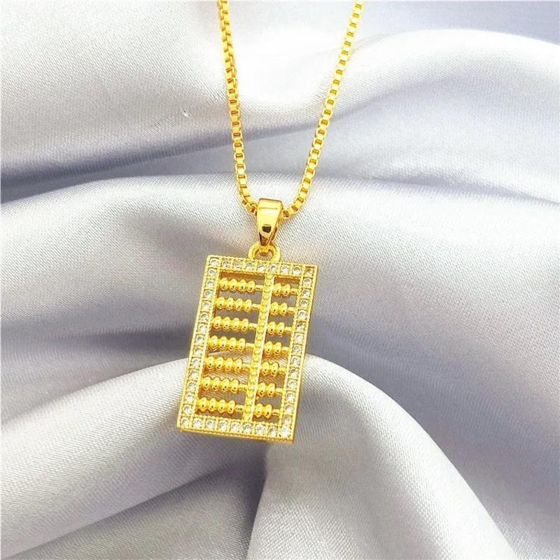 越南沙金国风钻石算盘吊坠项链 民族风24算盘项链时尚不掉色首饰 平安