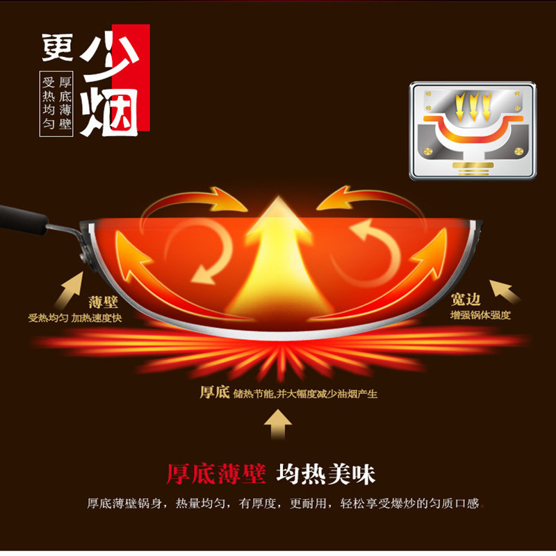 ASD/爱仕达锈不了无涂层铸铁炒锅CF30Z1Q加厚旋风节能底铸铁炒锅
