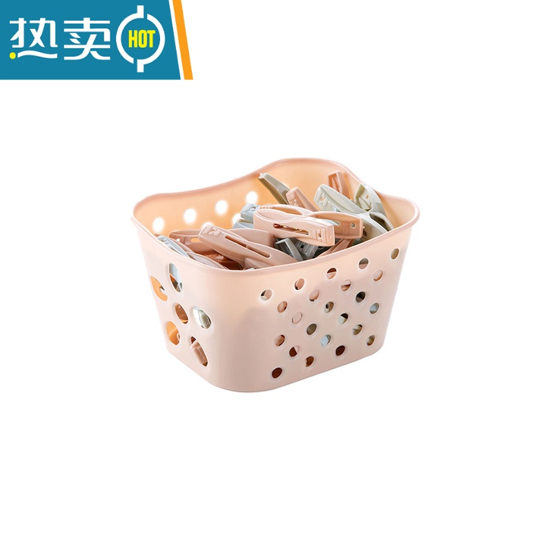 敬平晾衣夹阳台晒被子晾袜子器防风固定衣服大号夹子小晒衣夹收纳篮 带筐30个装(北欧粉)高清大图