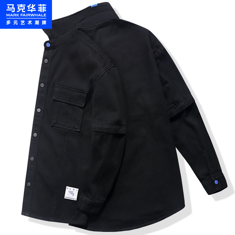 马克华菲牛仔外套男2022秋季新款商场同款潮牌高街时尚个性夹克