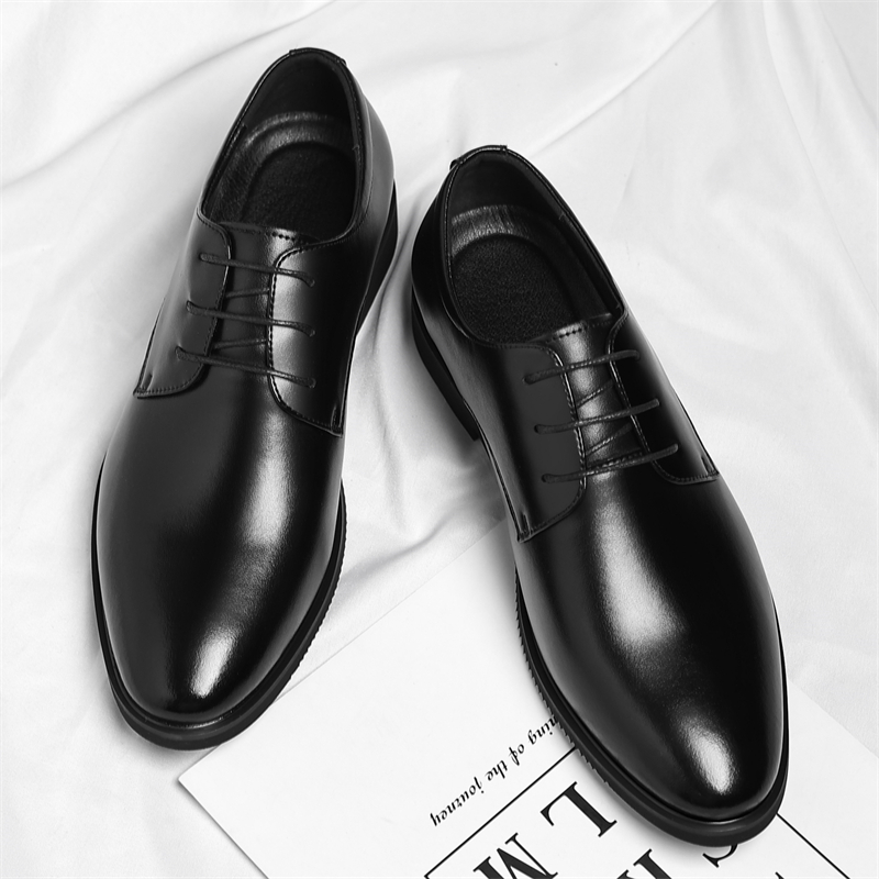 迪罗尼卡46码皮鞋男商务正装皮透气韩版系带英伦黑色冬季工作大码男鞋婚鞋高清大图