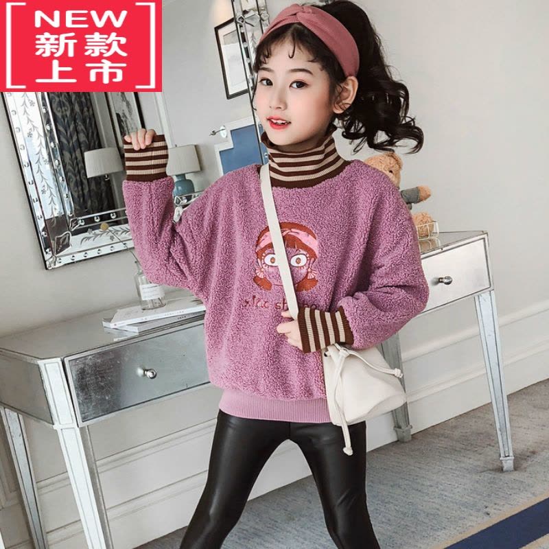 可莉允2022女童高领加绒加厚毛衣韩版时髦小女孩套头仿洋气连衣裙图片
