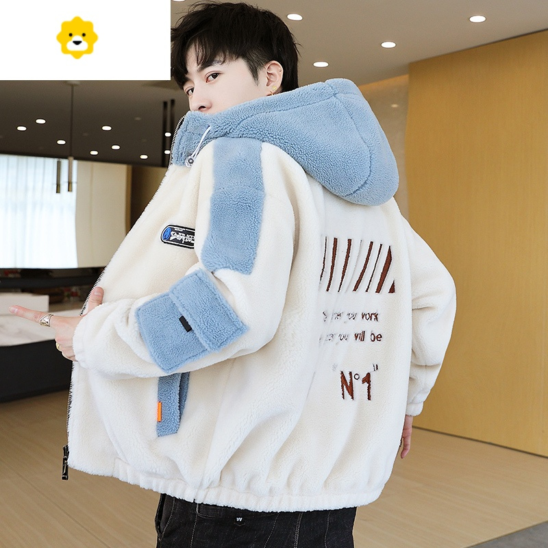 fish basket青少年棉衣男生季潮流加厚棉袄学生颗粒绒帅气连帽羊羔