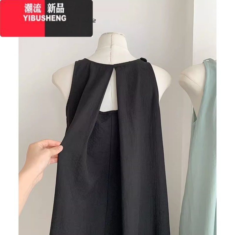 YIBUSHENG设计感露背清凉连衣裙女季2023新宽松显瘦长裙极简法式小众裙子