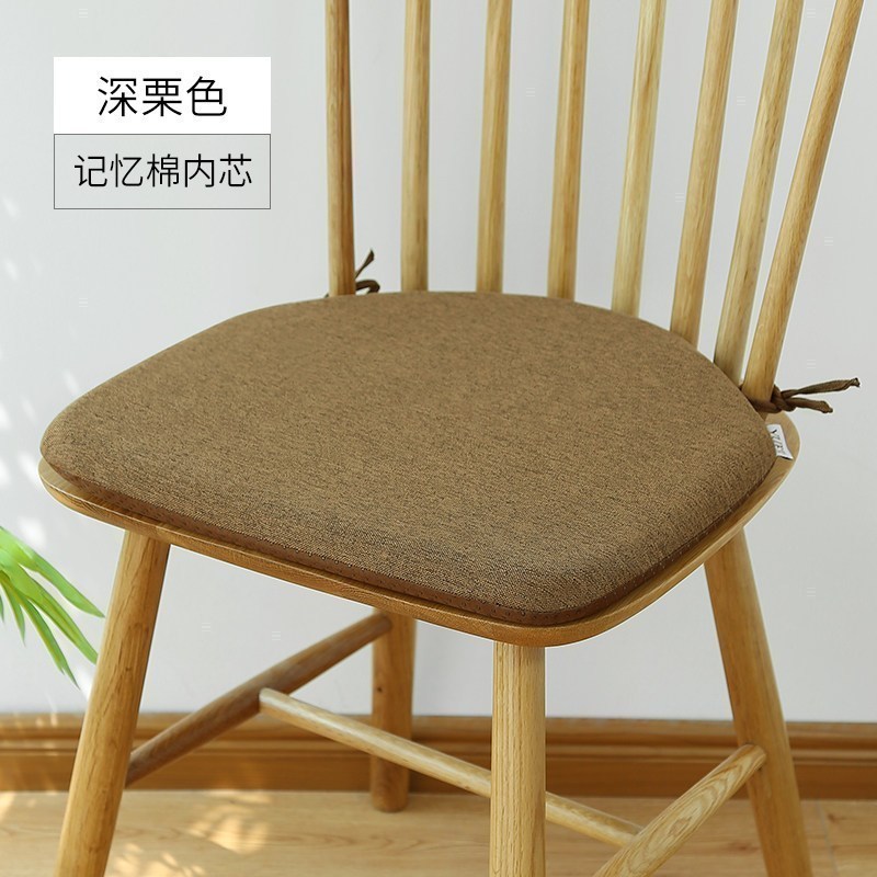 马蹄形防滑餐桌椅垫温莎椅坐垫日式实木椅子垫子带绑带记忆棉座垫_1_683 温莎椅专用(木栓圆弧款42*38cm六个装) 深栗色