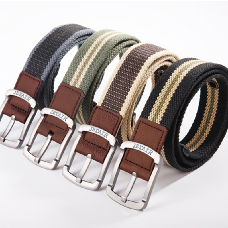 帆布腰带男士皮带针扣青年学生裤带韩版编织牛仔裤带男女加长皮带百搭时尚帅气潮 青年军训皮带户外高清大图
