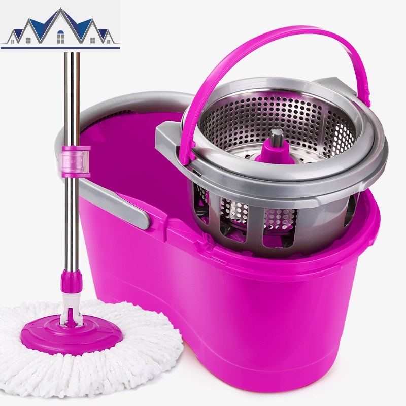 甩水自动拖把桶旋转拖把免手洗墩布家用木地板懒人拖地神器_1_63 紫色3个金属篮加强杆+塑料盘