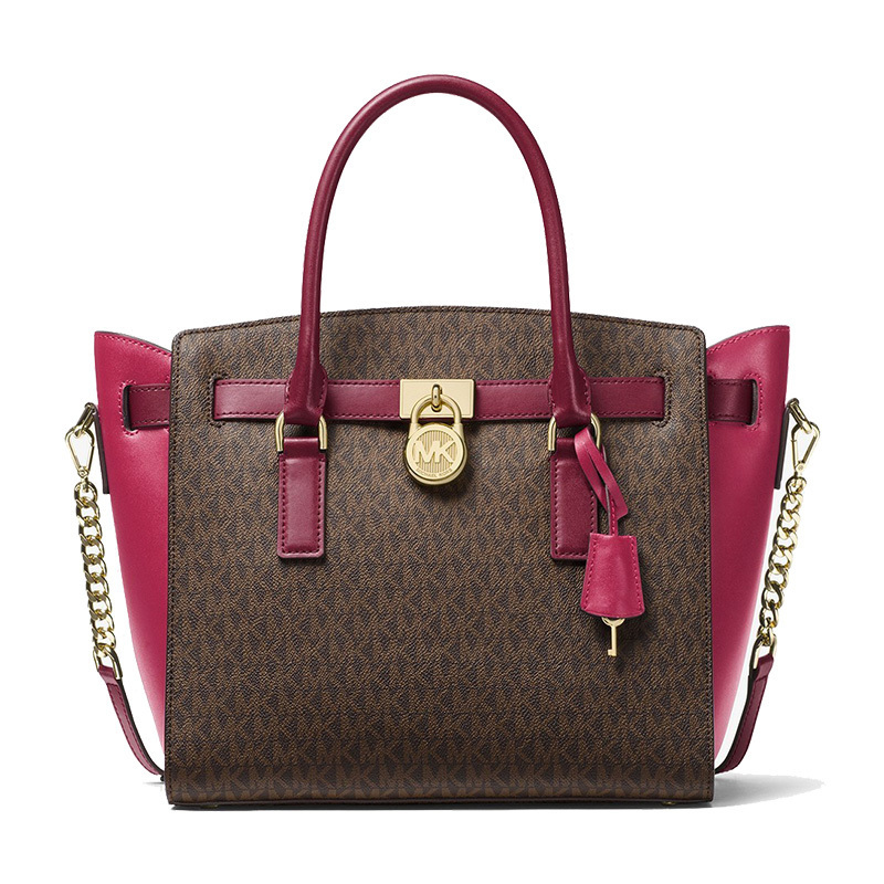 Michael Kors 迈克科尔斯 Hamilton大号牛皮女士手提包单肩斜跨logo压花包MK女包