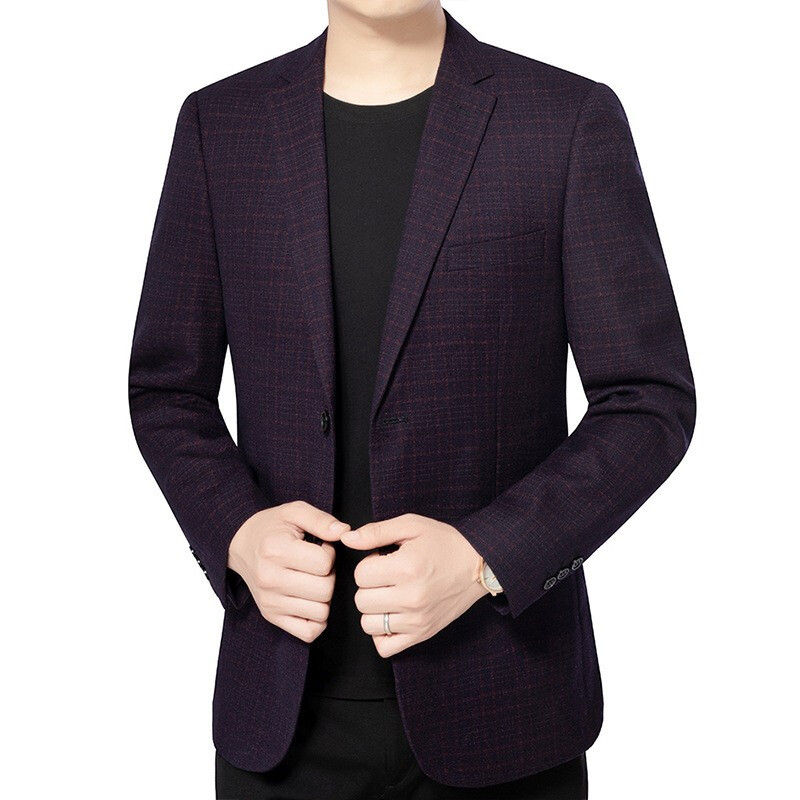 梵克公牛男装新款中年西服男外套男式西服商务休闲款上衣外套酒红色