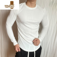 YANXU运动长袖T恤健身紧身衣修身高弹力条纹圆领休闲肌肉男打底衫内搭