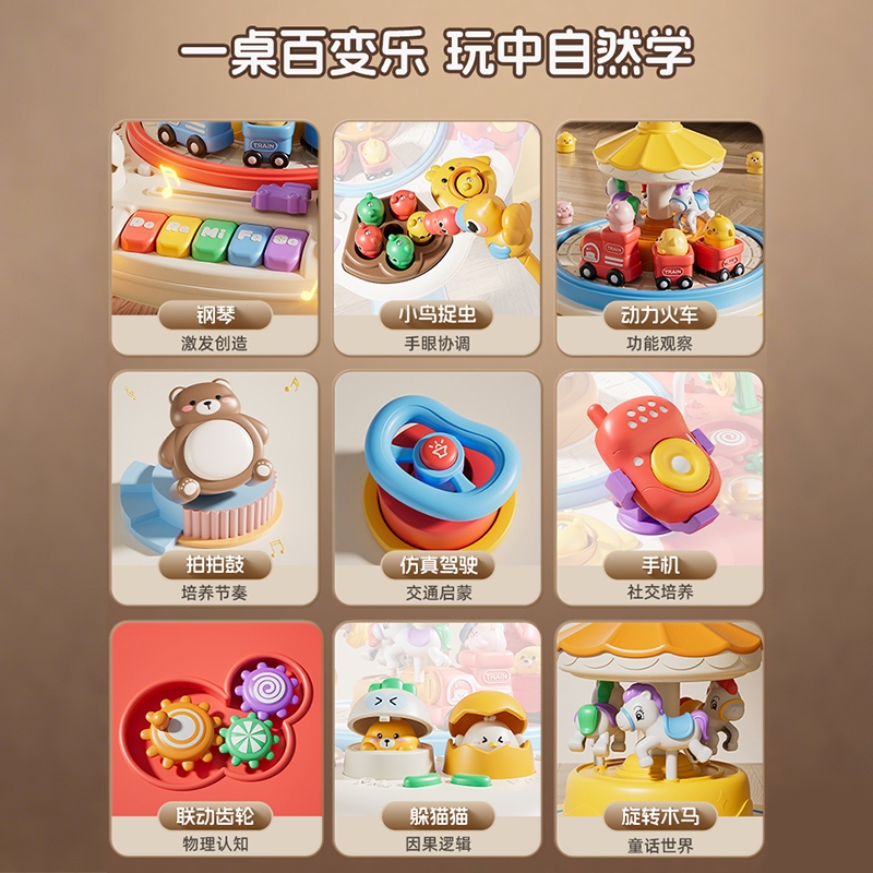 婴儿多功能游戏桌早教益智旋转木马忙碌学习桌1-3岁宝宝礼物2027高清大图