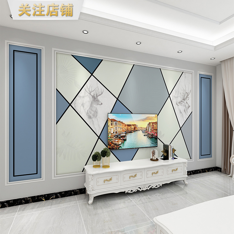 北欧闪电客风格客厅电视背景墙墙纸墙布壁纸几何线条8d壁画现代简约