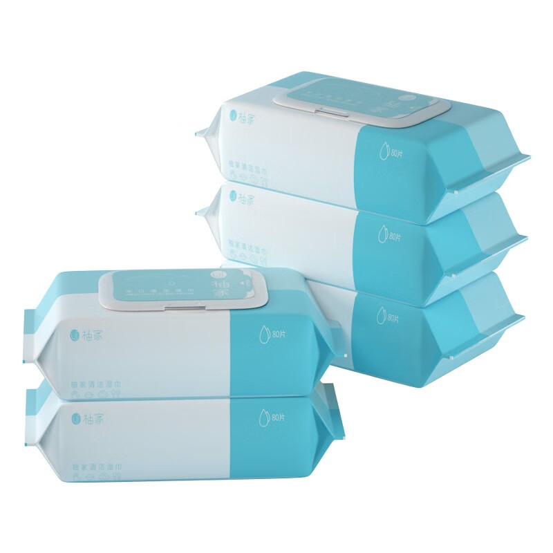 柚家 带盖抽取式清洁湿巾 80片/包*5包/箱