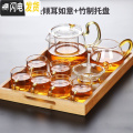 三维工匠透明玻璃茶具套装家用功夫茶杯客厅日式简约办公室会客茶壶小茶盘 9头倾耳如意+(竹制)托盘 9件
