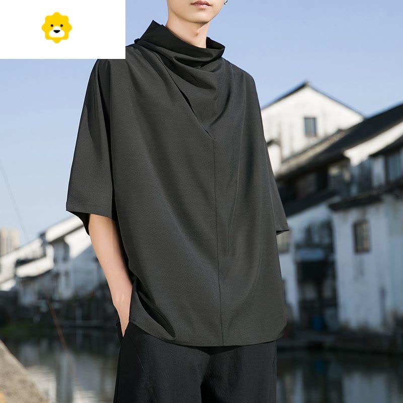 FISH BASKET中国风男装冰丝改良汉服新中式居士短袖T恤季宽松复古风茶禅服图片