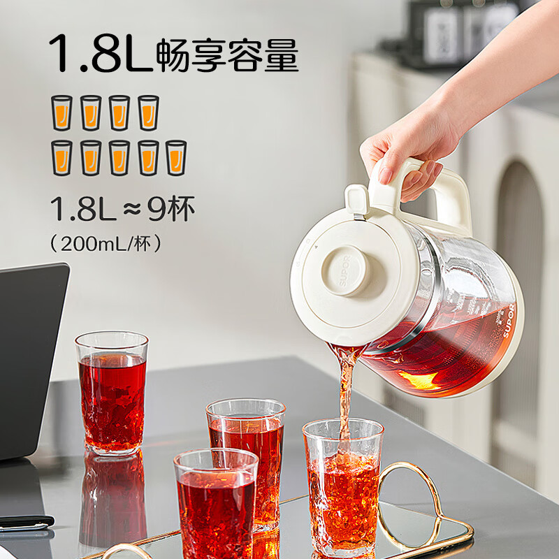 苏泊尔(SUPOR)养生壶煮茶器煮茶壶1.8L容量 保温花茶壶烧水壶玻璃面板带滤网 带炖盅 SW-18YQ39高清大图