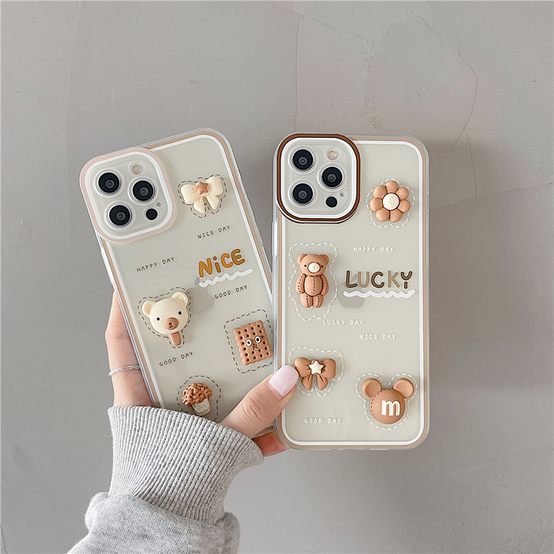 透明小熊iPhone11适用苹果13手机壳12pro韩国ins卡通xsmax女款可爱全包镜头xr硅胶防摔x新款13pro