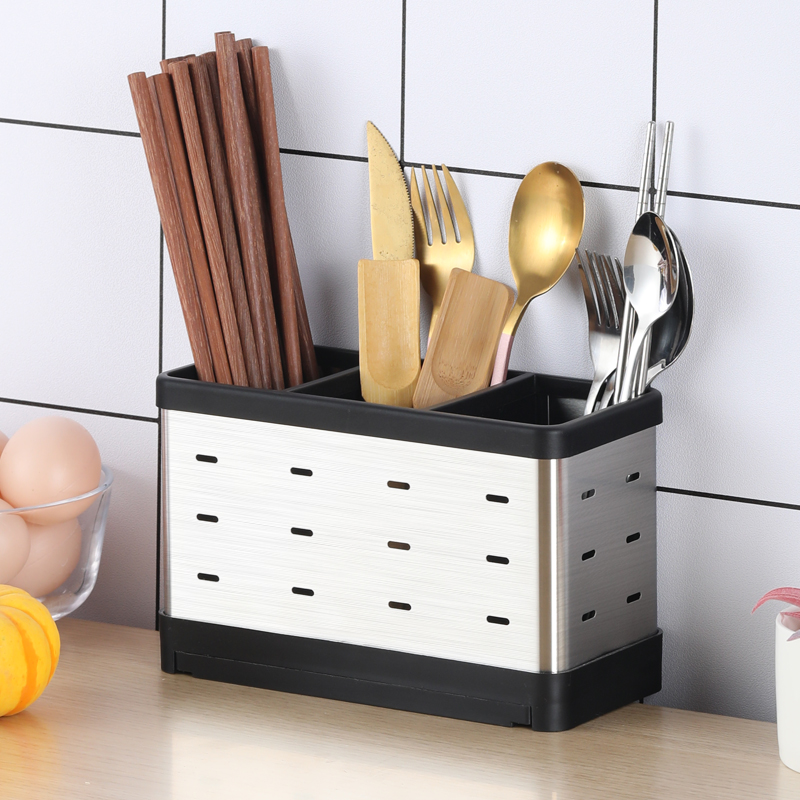[补贴10%]不锈钢筷子筒新款壁挂式收纳架沥水筷子笼家用免打孔收纳盒台面高清大图