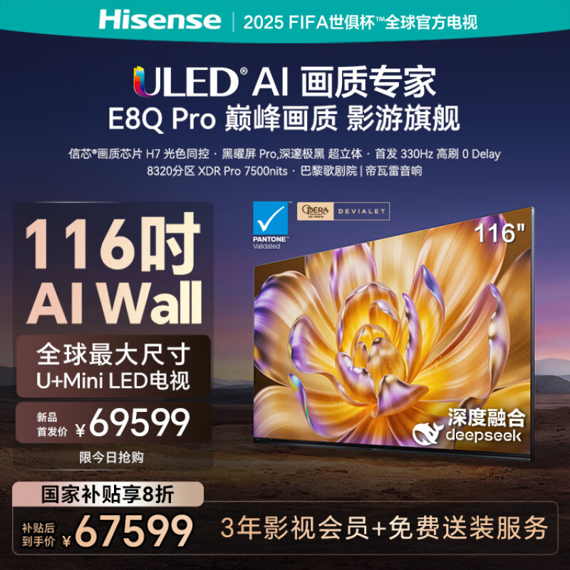 海信电视E8Q Pro 116英寸 信芯H7 U+MiniLED 黑曜屏Pro 330Hz高刷 帝瓦雷音响 智能政府补贴