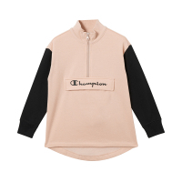 Champion/冠军男女童接拼混纺加绒套头衫经典logo图案高端儿童夹克