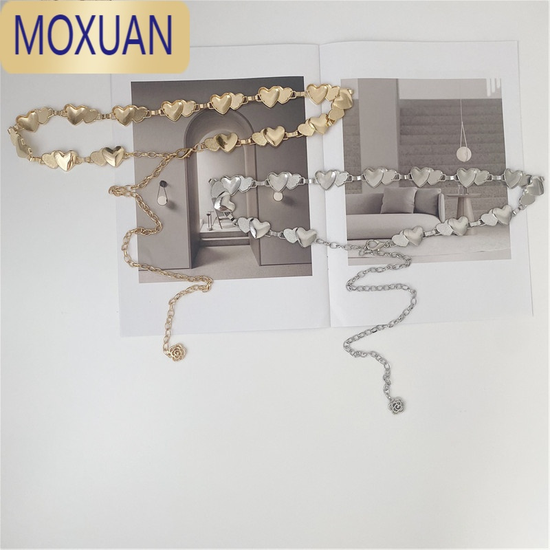 MOXUANins简约百搭细腰带气质连衣裙装饰金属腰链韩版个性爱心链条皮带