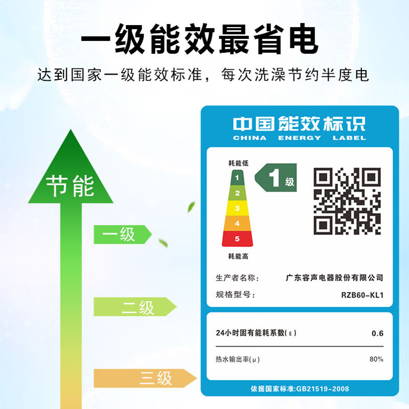 容声(RONGSHENG)智能储水式电热水器 一级能效 60L 3000W [RZB60-KL1] 免费上门安装高清大图