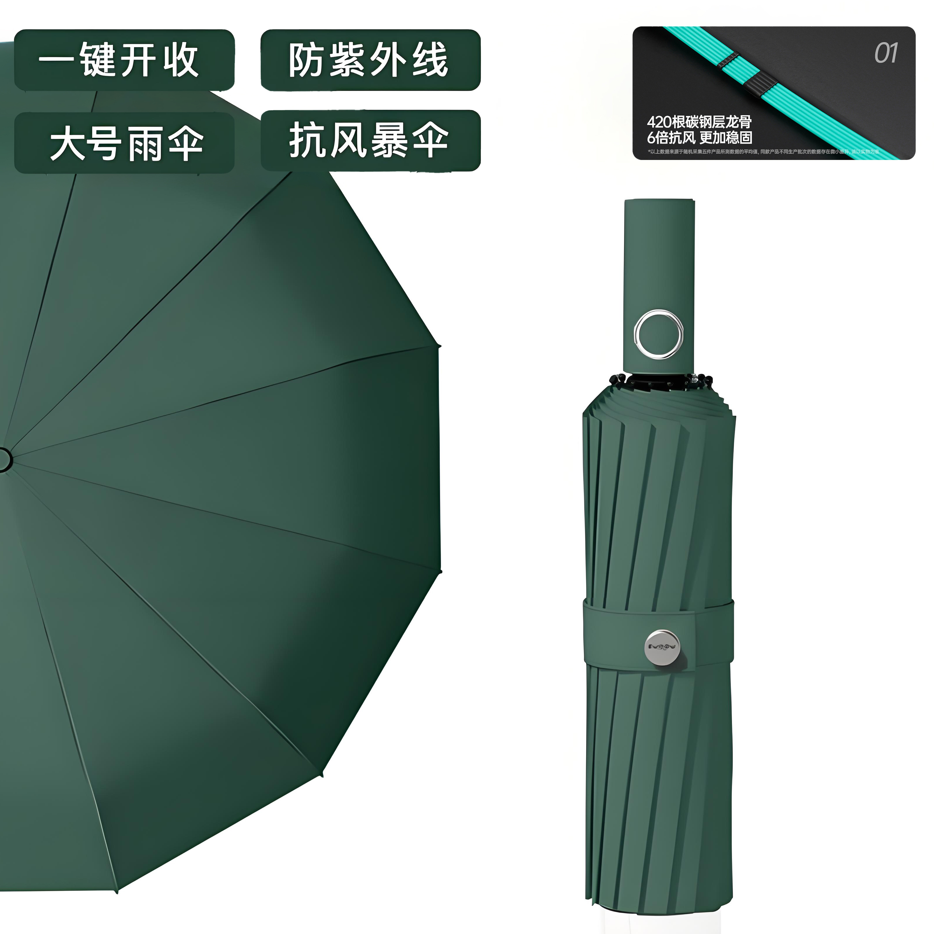 自动伞034 288骨加大玻纤骨【青山绿】全自动+超稳抗暴