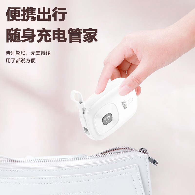 雷摄(LEISE)LS-KP95 充电宝22.5W快充自带线10000毫安 可上飞机小巧便携 白色高清大图