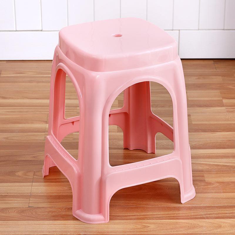 森美人塑料凳子家用加厚高凳客厅餐桌凳方凳子椅子经济型胶登子朔料板凳 升级款浅粉:10张装