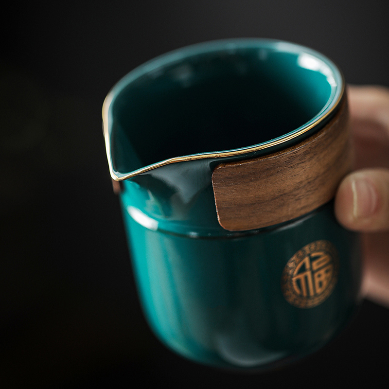 領藝 孔雀绿功夫茶具套装家用办公送礼高档皮盒中式陶瓷泡茶器 招财纳福孔雀绿13头皮盒礼盒装