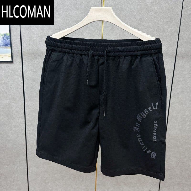 HLCOMAN速干 宽松弹力 亲肤有型 休闲运动中裤 男夏松紧腰黑五分短裤图片