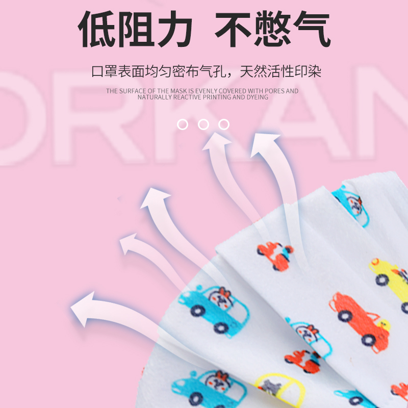 Orkan防颗粒物R7090熔喷布KN90儿童专用款幼儿园学生上学卡通防飞沫防霾细菌20只装活性印染泡泡纱口罩粉3-6岁
