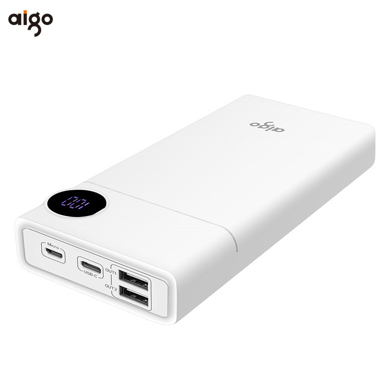 aigo爱国者充电宝F20000 大容量聚合物锂离子电芯移动电源 双输入双输出20000毫安时机可携带 3D晒纹工艺白色