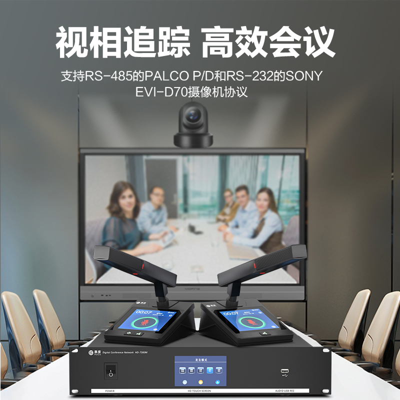 惠度(HuiDu)HD-7300专业有线手拉手会议麦克风系统大屏多功能视像跟踪话筒大型会议桌面鹅颈款一拖六高清大图