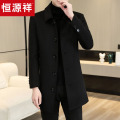 恒源祥羊毛大衣男士中长款秋冬季新款爸爸装休闲加棉毛呢风衣外套 190/3XL165-180斤 黑色88601