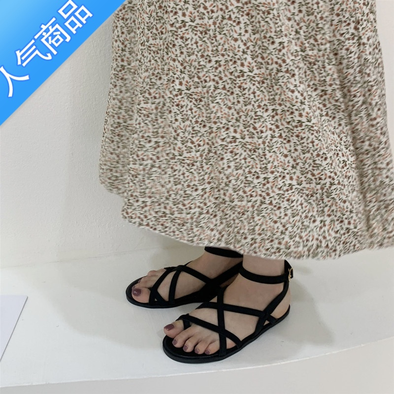 SUNTEK时装凉鞋女夏平底2021年新款韩版软妹学生仙女度假风罗马沙滩鞋子
