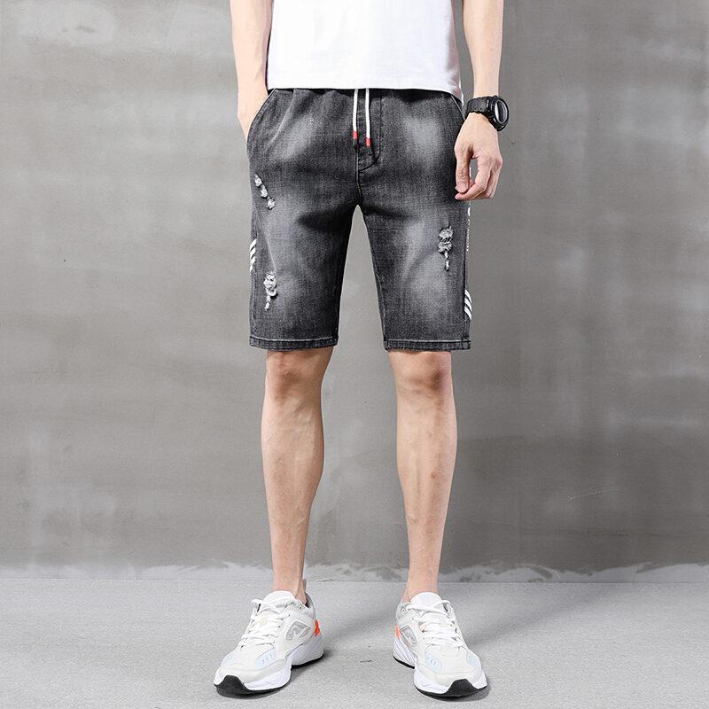 梵克公牛松紧腰夏季薄款牛仔男士六分裤男韩版弹力直筒抽绳7分休闲裤