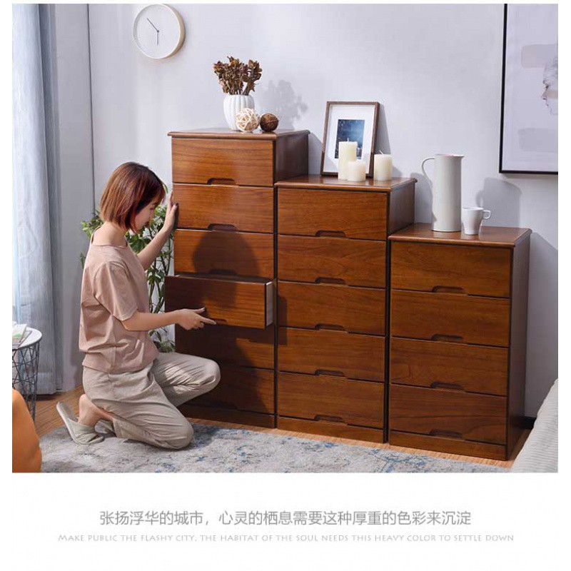 实木质矮五层抽屉式收纳柜50cm卧室储物小木制带锁家用窄五斗柜子收纳柜 三维工匠高清大图
