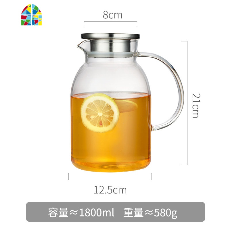 玻璃冷水壶可高温家用超大容量凉白开水杯泡茶壶客厅轻奢水具套装 FENGHOU 1.8L+2个玻璃杯高清大图