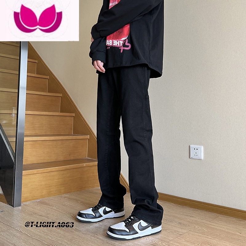 七斓江浙沪美式vibe风裤子高街纯白色直筒牛仔裤男款修身小脚休闲长裤