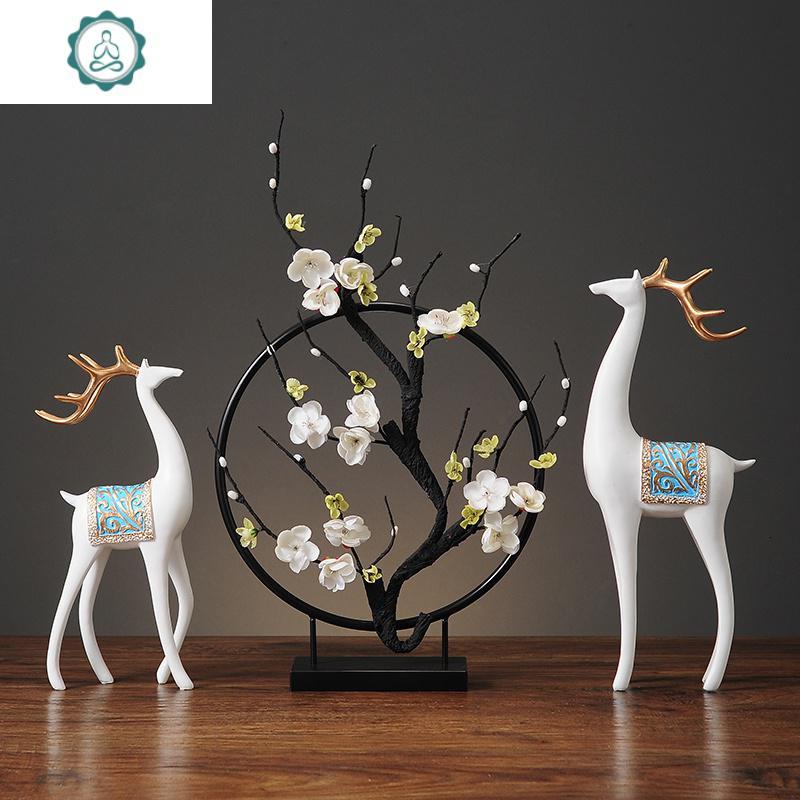 现代简约客厅电视柜酒柜鹿摆件家居美式酒柜玄关工艺品装饰品封后黑色