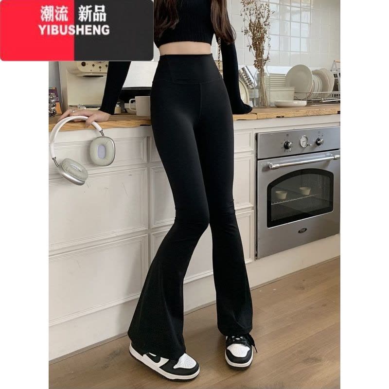 YIBUSHENG收腹高弹力喇叭鲨鱼裤女2024新款韩版百搭高腰显瘦别致休闲裤图片