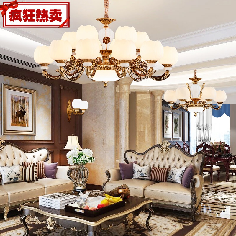苏宁放心购 欧式复古客厅吊灯现代美式乡村设计师家用大气别墅大厅复式楼灯具高清大图