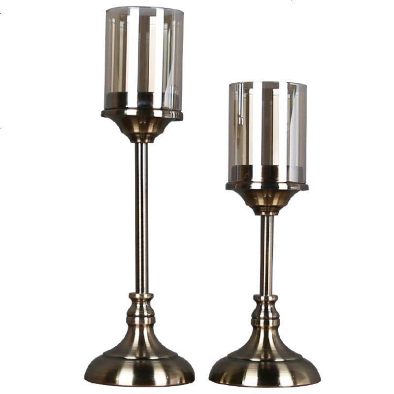 简约美式餐桌样板房软装饰品摆件新年烛光晚餐道具水晶金属蜡烛台